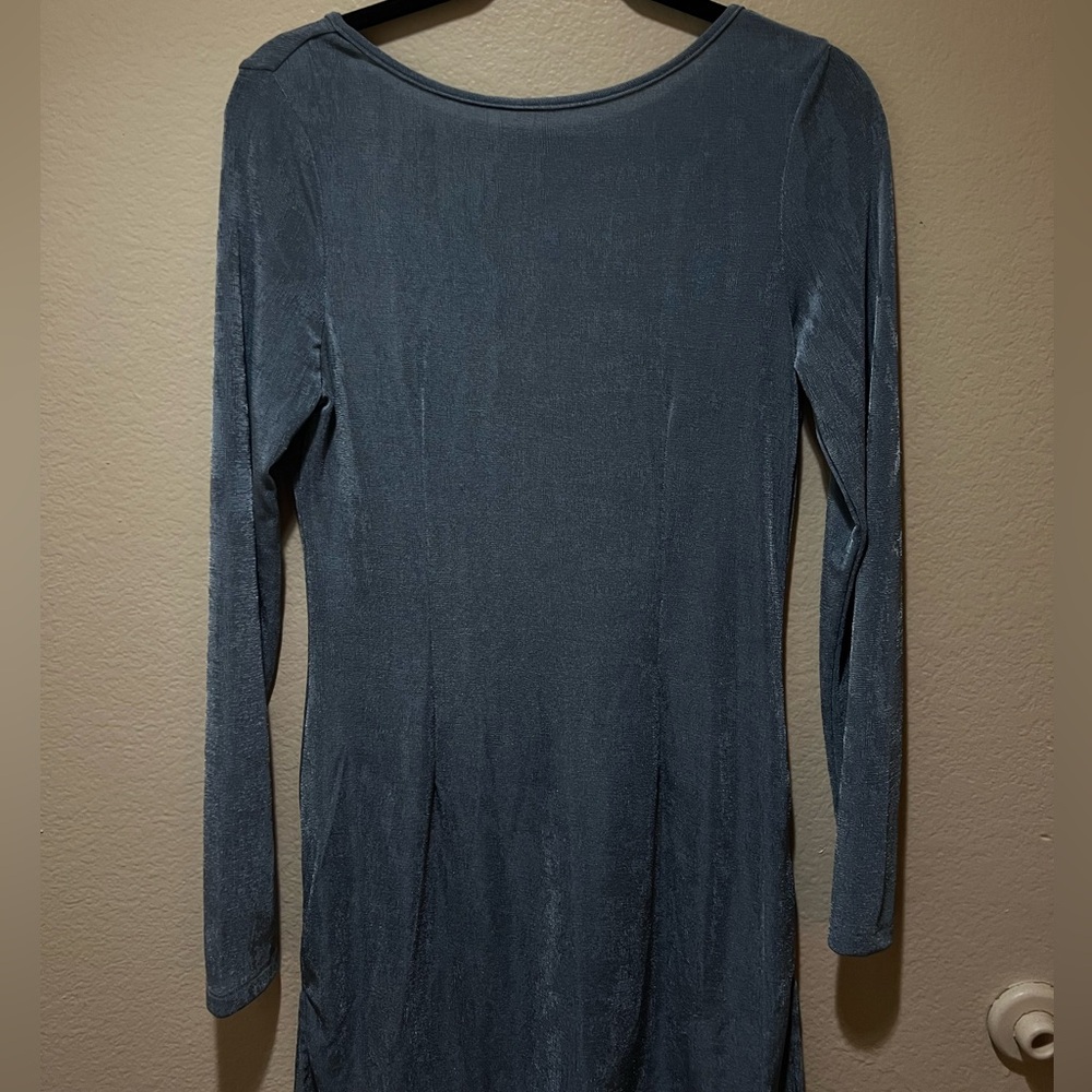 Shiny blue long sleeve dress